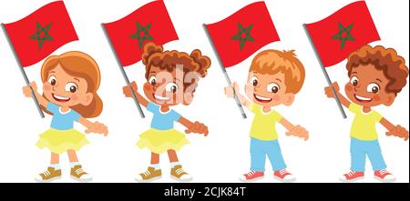 Drapeau marocain en main. Drapeau de retenue des enfants. Drapeau national du Maroc vecteur Illustration de Vecteur