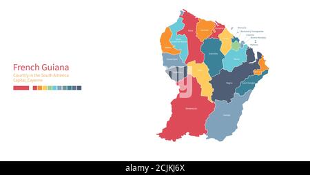 Carte de la Guyane française. Carte vectorielle détaillée et colorée du pays sud-américain. Illustration de Vecteur