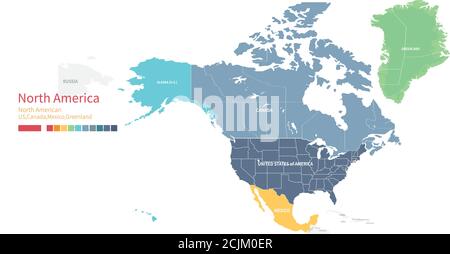 Carte vectorielle détaillée et colorée des pays d'Amérique du Nord. Illustration de Vecteur