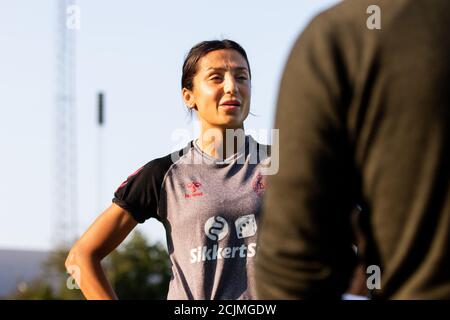 Copenhague, Danemark. 14 septembre 2020. Nadia Nadim de l'équipe nationale danoise vue dans la zone mixte et formation ouverte avant le match de qualification Euro entre la Bosnie-Herzégovine et le Danemark. (Crédit photo: Gonzales photo - Dejan Obretkovic). Banque D'Images