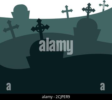 Tombes avec motif croix, cimetière de tombeau de mort et illustration vectorielle de thème effrayant Illustration de Vecteur