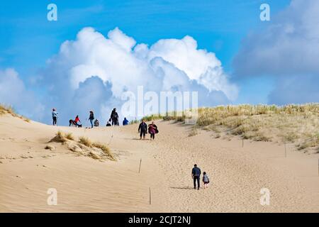 Touristes dans la magnifique réserve naturelle de Nagliai à Neringa, Lituanie. Dunes mortes, collines de sable construites par de forts vents, avec des ravins et de l'érosion Banque D'Images