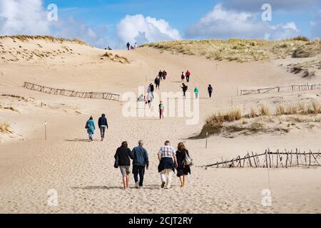 Touristes dans la magnifique réserve naturelle de Nagliai à Neringa, Lituanie. Dunes mortes, collines de sable construites par de forts vents, avec des ravins et de l'érosion Banque D'Images