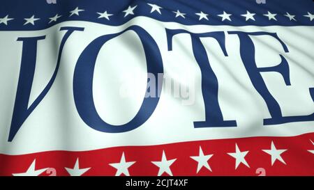 Signe de vote, campagne présidentielle, drapeau agitant avec les couleurs des Etats-Unis, étoiles et rayures, élection 2020 aux Etats-Unis, illustration 3d Banque D'Images