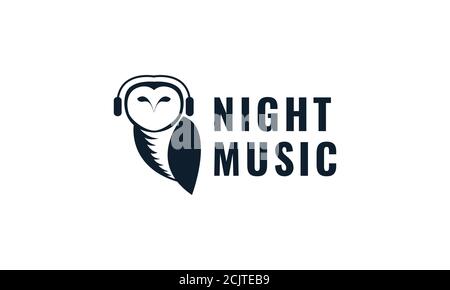 hibou oiseau animal avec logo silhouette de casque Illustration de Vecteur