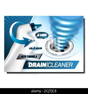 Vecteur de bannière promotionnelle pour l'emballage vierge du nettoyant pour drains Illustration de Vecteur