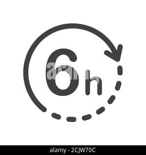 Icône ronde de six heures avec flèche. Symbole vectoriel noir et blanc. Illustration de Vecteur