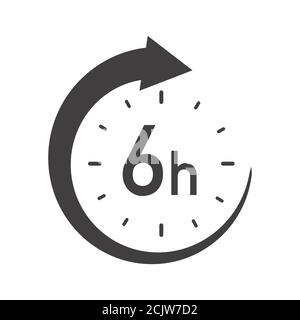 Icône ronde de six heures avec flèche. Symbole vectoriel noir et blanc. Illustration de Vecteur