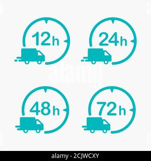 Livraison en 12, 24, 48 et 72 heures ensemble d'icônes. Illustration du vecteur plat d'expédition. Illustration de Vecteur