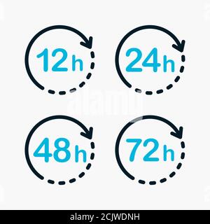 Livraison en 12, 24, 48 et 72 heures ensemble d'icônes. Illustration du vecteur plat d'expédition. Illustration de Vecteur