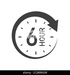 Icône ronde de six heures avec flèche. Symbole vectoriel noir et blanc. Illustration de Vecteur