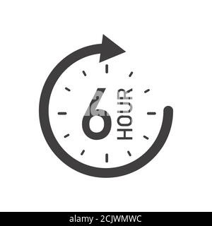 Icône ronde de six heures avec flèche. Symbole vectoriel noir et blanc. Illustration de Vecteur