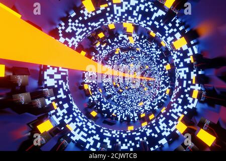 3D Illustration d'un voyage à travers un tunnel de science-fiction de haute technologie. Banque D'Images