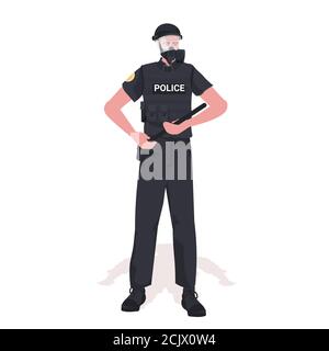 policier en équipement tactique complet, un policier anti-émeute tenant le bâton manifestants et émeutes de manifestation concept de contrôle de masse vecteur pleine longueur illustration Illustration de Vecteur