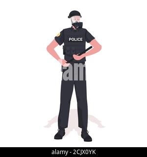 policier en équipement tactique complet, un policier anti-émeute tenant le bâton manifestants et émeutes de manifestation concept de contrôle de masse vecteur pleine longueur illustration Illustration de Vecteur