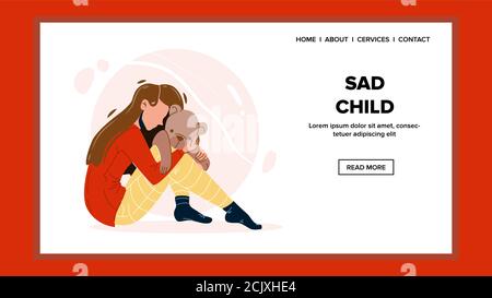 Triste enfant fille Lonely assis sur le plancher Vector Illustration de Vecteur