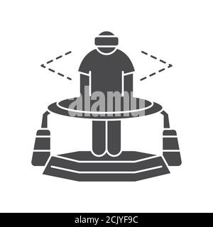 Icône de glyphe noir de la plate-forme de réalité virtuelle. Homme dans un casque VR jouant sur la plate-forme. Cyberespace, simulation, interactif. Pictogramme pour page Web, mobile Illustration de Vecteur