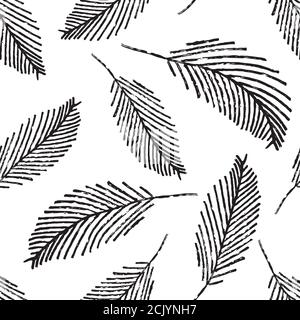 Le style d'impression monochrome laisse un arrière-plan de motif vectoriel transparent. Feuille de feuillage pâleur à effet de lino sur fond blanc. Chez vous Illustration de Vecteur