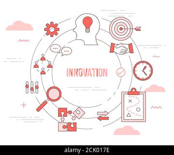 innovation concept créatif avec bannière de modèle de jeu d'icônes avec moderne style de couleur orange Illustration de Vecteur
