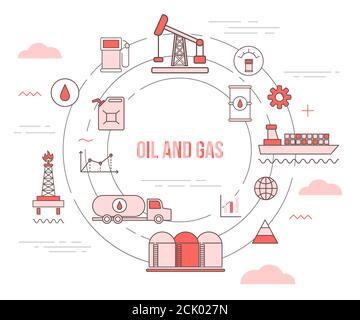 concept commercial de l'industrie pétrolière et gazière avec modèle de jeu d'icônes bannière avec style moderne de couleur orange Illustration de Vecteur