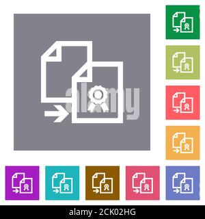 Copier les icônes de certificat plat sur des arrière-plans carrés de couleur simples Illustration de Vecteur