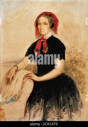 Barabas Miklos - Lady with a Lace-Foulard - Ecole hongroise - 19e siècle Banque D'Images