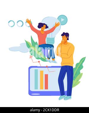 L'équipe commerciale a surestimé la nouvelle idée. Stratégie d'entreprise et esprit créatif. Illustration de Vecteur