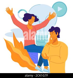Des personnes partageant de nouvelles idées, pensant de manière créative. Illustration de Vecteur