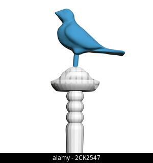 Oiseau bleu polygonal sur un bâton décoratif. 3D. Illustration vectorielle Illustration de Vecteur