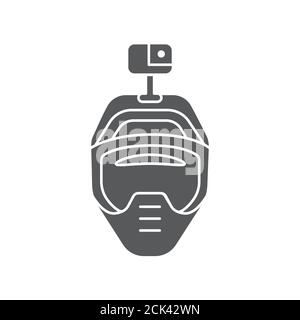 Casque de moto avec caméra embarquée icône en glyphe noir. Photographie et vidéosurveillance. Protection de la tête pour les sports extrêmes. Pictogramme pour Illustration de Vecteur