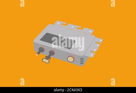 Mini inverseur de conception plate isolé sur fond orange - Image de concept d'équipement d'énergie solaire Banque D'Images