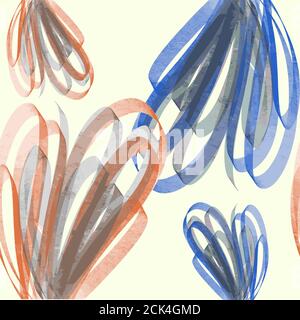 Motif vectoriel abstrait sans couture avec lignes courbes en gris orange et bleu Illustration de Vecteur