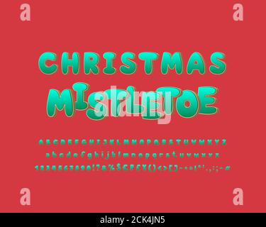 Lettre de GUI de Noël lumineuse. Jolie police vectorielle avec palette de couleurs turquoise brillant. Majuscules et minuscules, chiffres, marques. Illustration de Vecteur