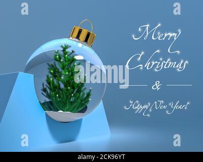 Une boule de verre avec un arbre de Noël et de la neige à l'intérieur Banque D'Images
