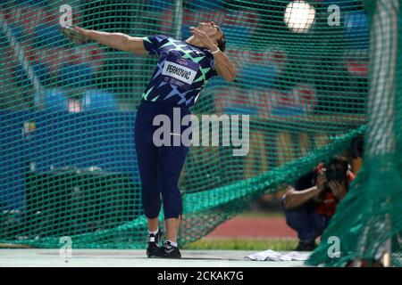 (200916) -- ZAGREB, le 16 septembre 2020 (Xinhua) -- Sandra Perkovic, de Croatie, participe au défi mondial des femmes Discus au Zagreb-70e Mémorial Hanzekovic de l'IAAF, à Zagreb, en Croatie, le 15 septembre 2020. (Igor Kralj/Pixsell via Xinhua) Banque D'Images