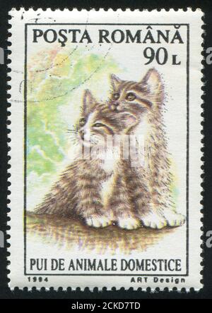 ROUMANIE - VERS 1994: Timbre imprimé par la Roumanie, exposition Kittens, vers 1994. Banque D'Images