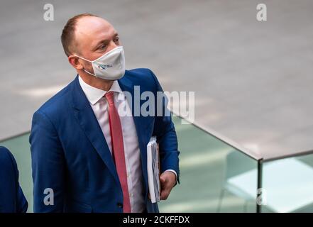 Berlin, Allemagne. 16 septembre 2020. Marco Wanderwitz (CDU), Commissaire du gouvernement fédéral pour l'Europe de l'est, vient à la présentation du Rapport annuel sur l'état de l'unité allemande 2020. Credit: Christophe bateau/dpa/Alay Live News Banque D'Images