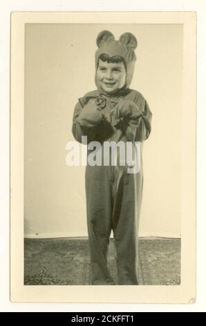 Portrait de la jeune fille des années 1950 en costume d'ours fantaisie, Royaume-Uni Banque D'Images