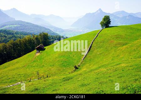 Paysage suisse vu d'Ibergeregg à Rickenbach dans le canton de Schwyz, Suisse. Banque D'Images