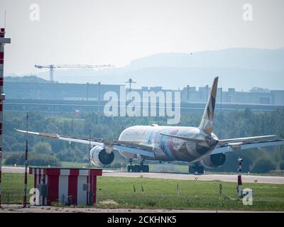 Etihad Sepcial Livery Dreamliner débarquant à ZRH Banque D'Images