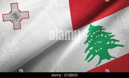 Malte et Liban deux drapeaux tissu textile, texture textile Banque D'Images
