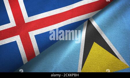 Islande et Sainte-Lucie deux drapeaux tissu textile, texture de tissu Banque D'Images