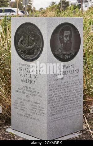 Monument Giovanni Da Verrazzano situé à Rehoboth Beach, juste à côté de la promenade. Banque D'Images