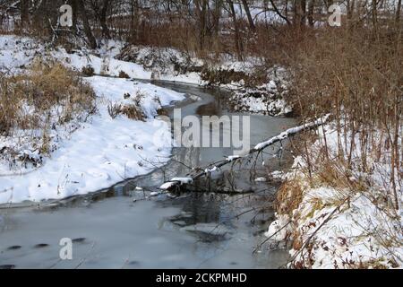 Ruisseau gelé au début de l'hiver. Banque D'Images