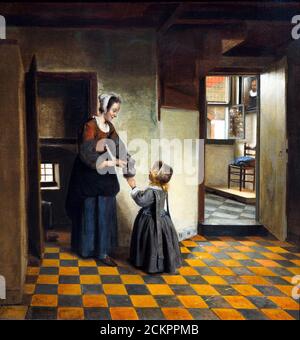 Femme avec un enfant dans un Pantry par Pieter de Huile de Hooch (1629-c.1683) sur toile (c.1656-1660) Banque D'Images