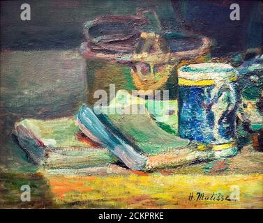 Nature morte avec livres (encore la vie avec des livres) (c.1895) par Henri Matisse (1869-1954) huile sur toile Banque D'Images