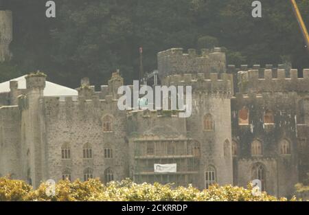 Le château de Gwrych étant préparé pour que je suis un credit de tournage de célébrité Photos de Ian FairBrother/Alamy Banque D'Images