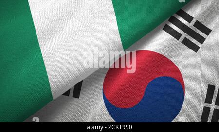 Nigeria et Corée du Sud deux drapeaux tissu textile, texture de tissu Banque D'Images