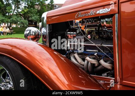 DIEDERSDORF, ALLEMAGNE - 30 AOÛT 2020 : le détail de la voiture d'époque Chevrolet, 1930. L'exposition « US car Classics ». Banque D'Images