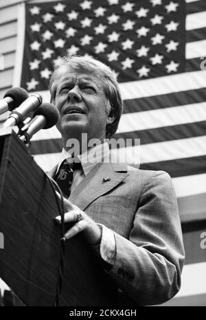 Le président Jimmy carter fait campagne sur 4 juillet 1976 - le bicentenaire américain à Westville, en Géorgie. Banque D'Images